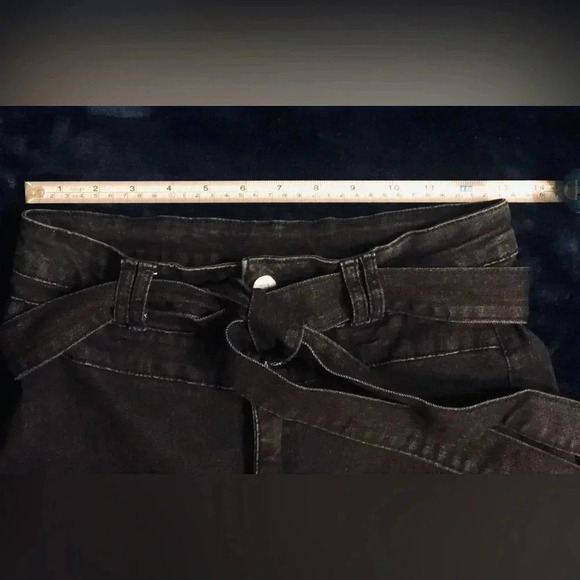 Women’s High-Rise Bell-Bottom Black Denim Jeans Flare Wide Leg & Belt-Med - Picture 8 of 13